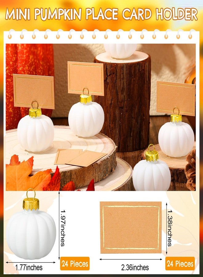 Soaoo 24 Set Thanksgiving Pumpkin Table Decorations Pumpkin Name Place Card Holders for Table Setting Thanksgiving Party Decor Mini Fall Number Holder(White) - Image 2